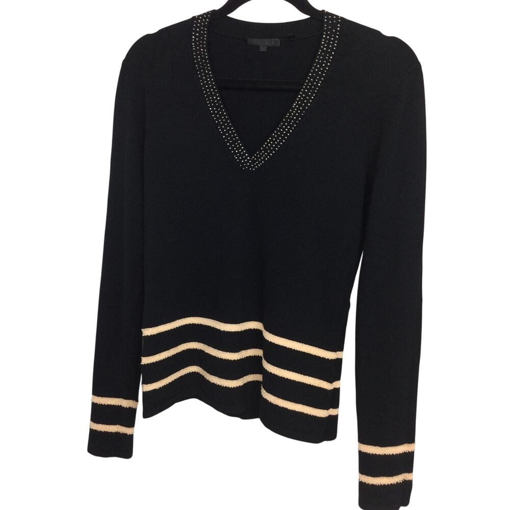 Yuka Elegant Sophisticated Old Money Beaded Luxurious Black Sweater Size T2